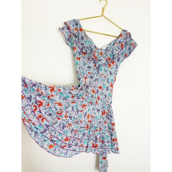 Poupette St Barth Women's Della Ruffled Mini Dress Size Medium Floral Smocked - Picture 11 of 14